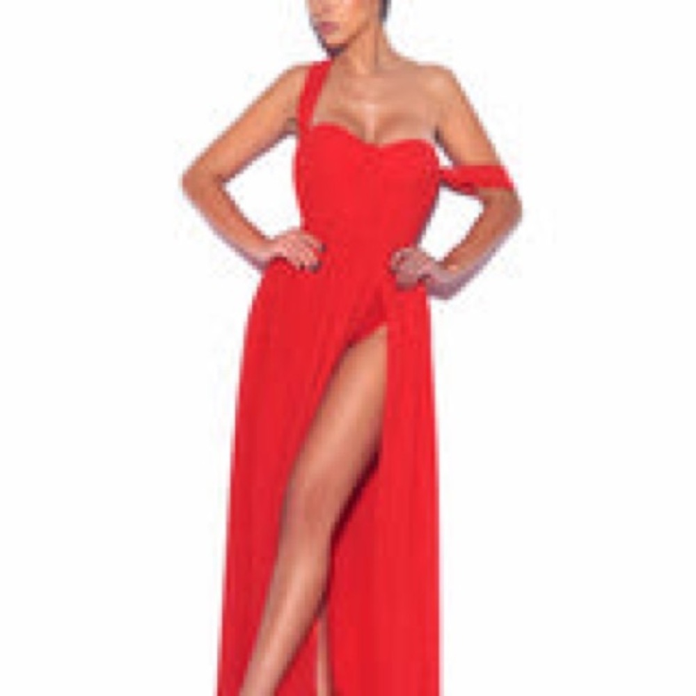 Paradise High Slit Red Chiffon Maxi Dress